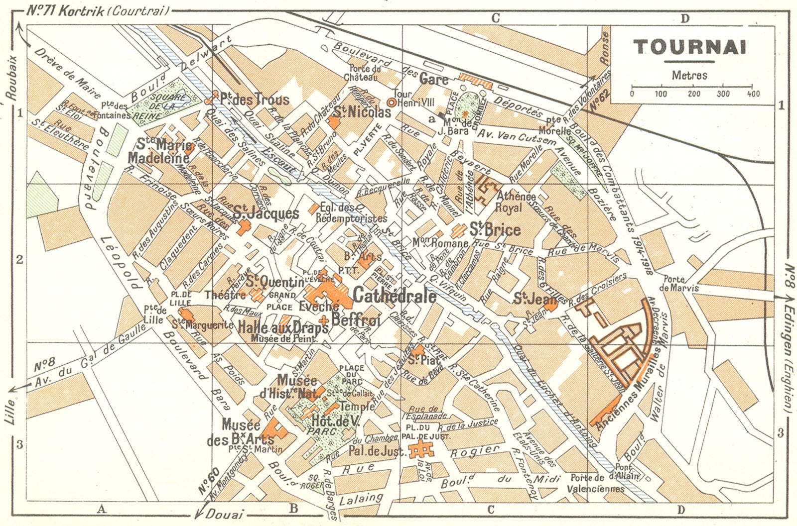BELGIUM. Tournai 1950 old vintage map plan chart